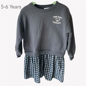 Zara 5-6 Years Girl Grey Crewneck Sweatshirt Plaid Dress Bear Mon Petit Tresor